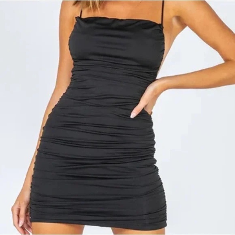Princess Polly Black Ruched Mini Dress - Picture 2 of 11